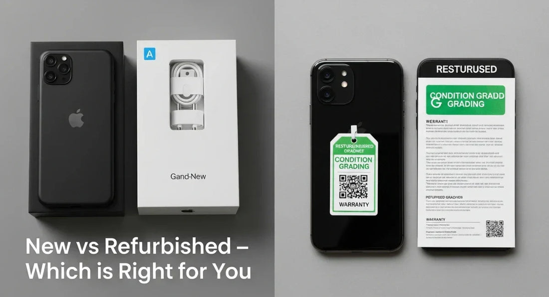 New vs refurbished smartphone comparison with packaging and grading details
