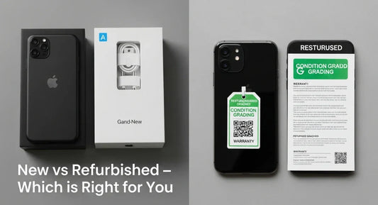New vs refurbished smartphone comparison with packaging and grading details