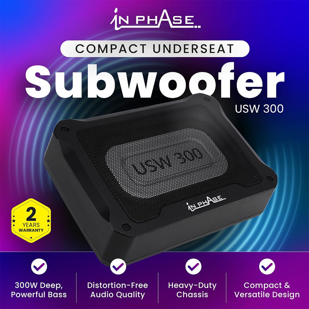 In Phase USW300 300W Underseat Compact Active Subwoofer, Die-Cast Aluminium